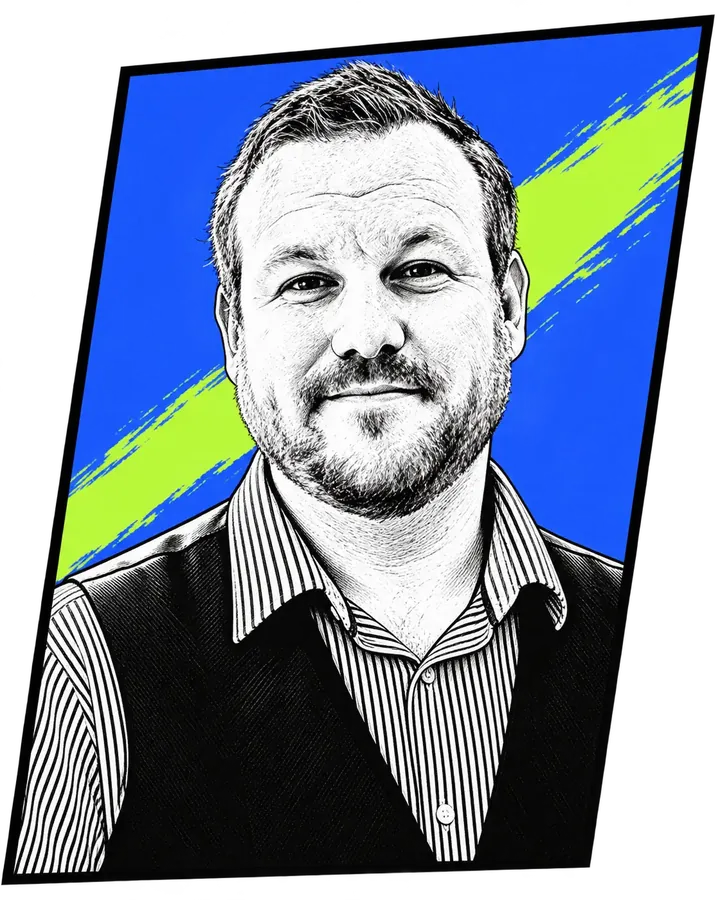 Mark Barrett, drawn in ink in the site’s style